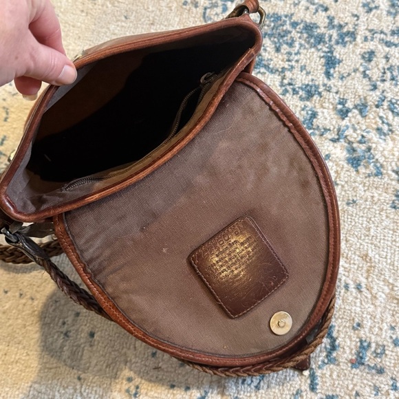 Brighton Brown Leather Woven Strap Ring Buckle Flap Closure Crossbody Bag - Picture 6 of 9